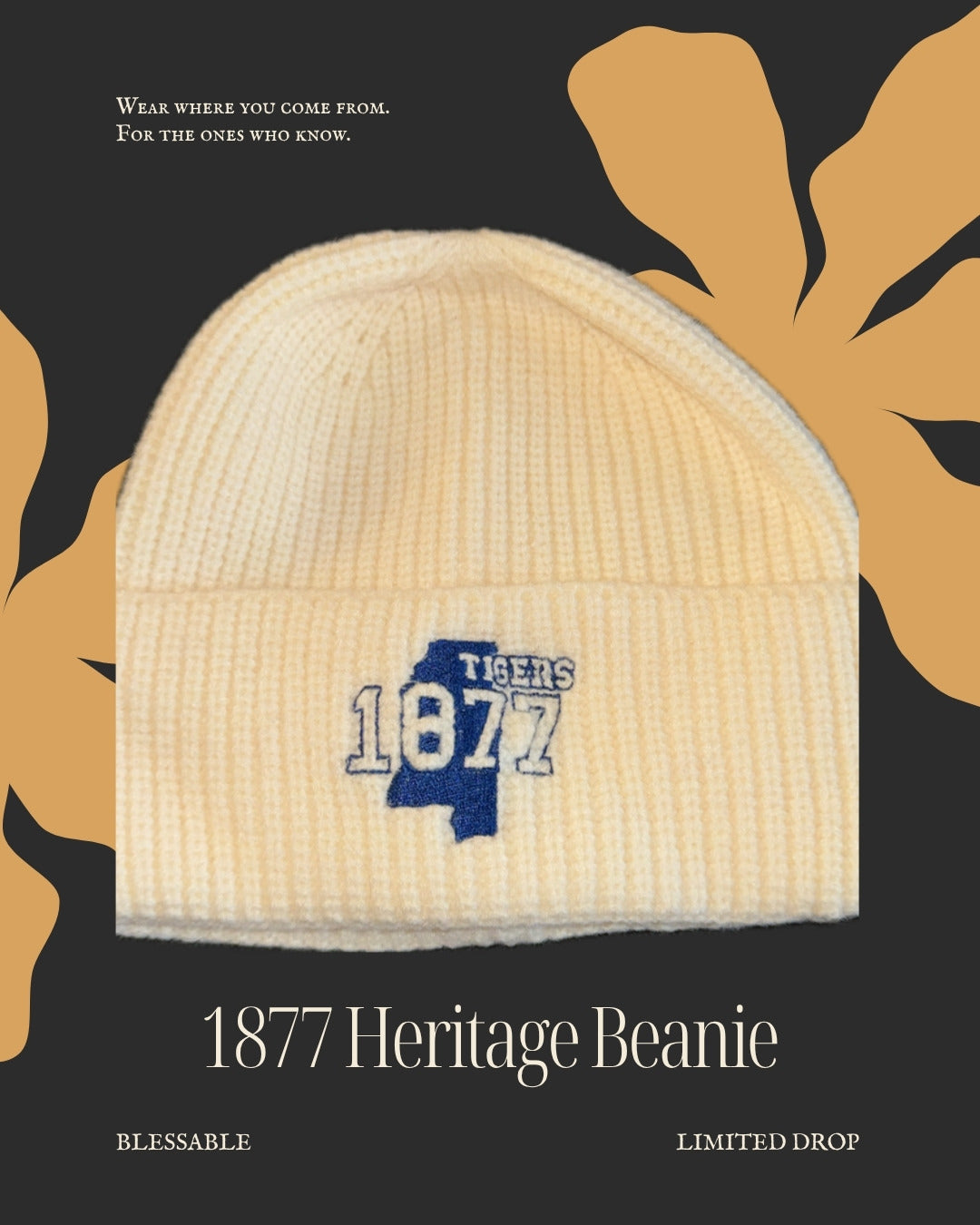 1877 Cream Knit Beanie — editorial product photo
