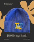 1880 Royal Blue & Gold Knit Beanie — editorial product photo