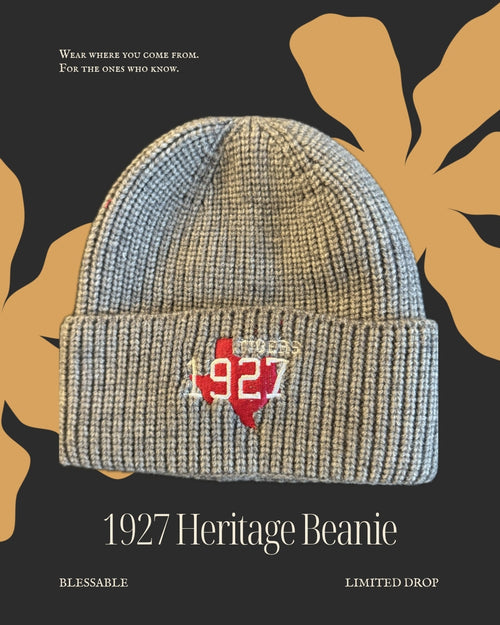 1927 Gray Knit Beanie — editorial product photo